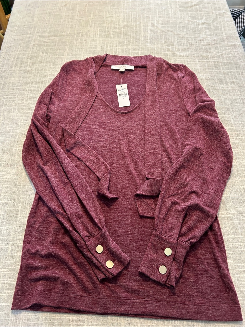 LOFT Plum Marled Top with Button Cuffs